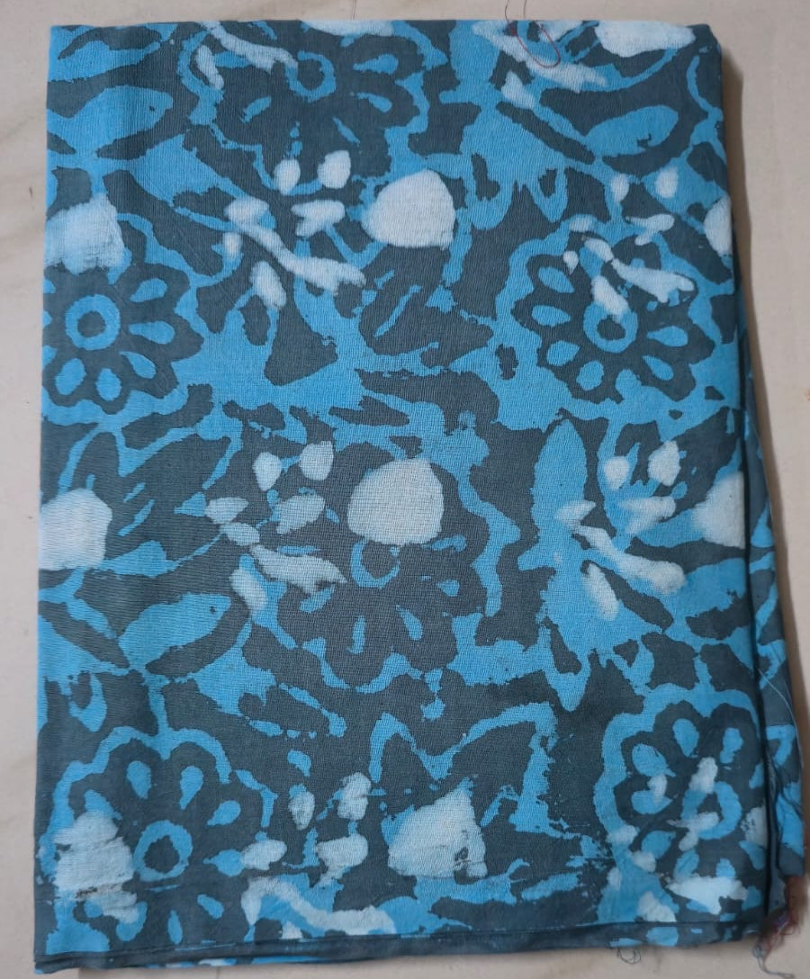 TURQUOISE BLUE HANDBLOCKED COTTON PRECUT 2.5M FABRIC