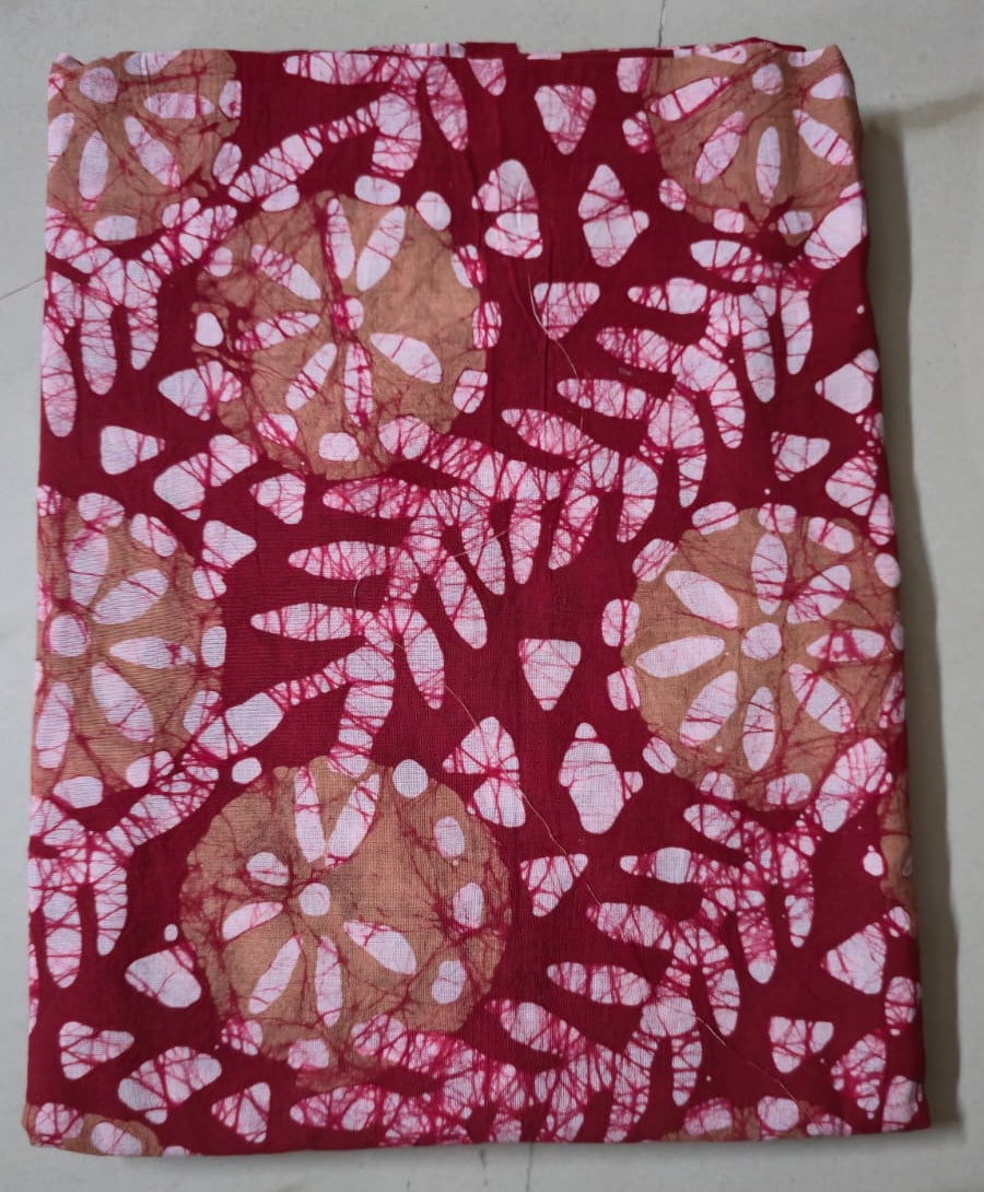 BATIK RED HANDBLOCKED COTTON PRECUT 2.5M FABRIC