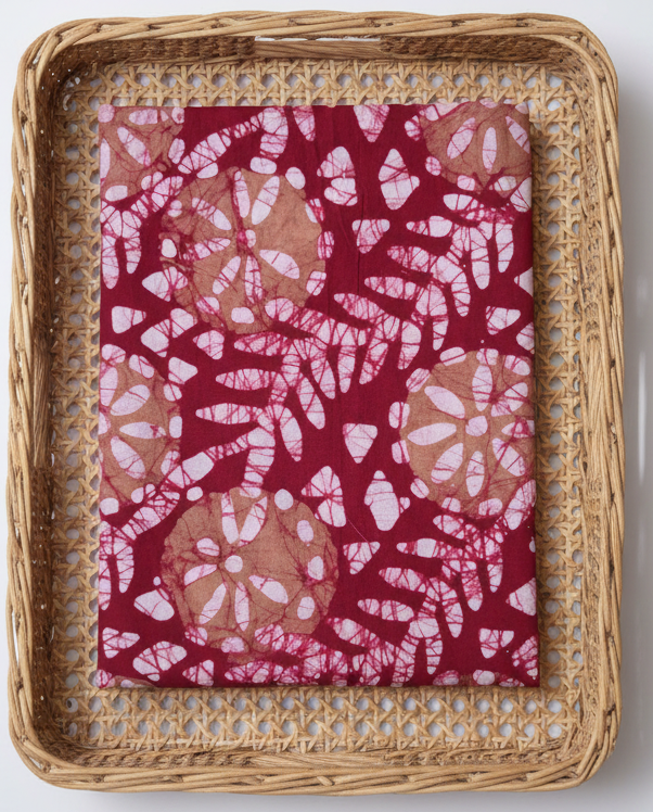 BATIK RED HANDBLOCKED COTTON PRECUT 2.5M FABRIC