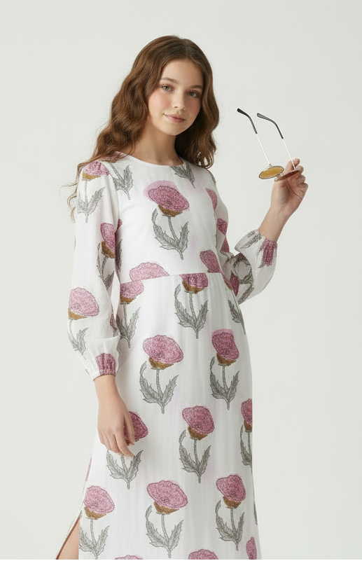 HANDBLOCKED COTTON MULMUL PRE-CUT 2.5M FABRIC