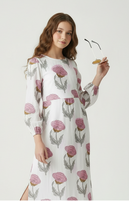 HANDBLOCKED COTTON MULMUL PRE-CUT 2.5M FABRIC