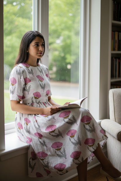 HANDBLOCKED COTTON MULMUL PRE-CUT 2.5M FABRIC