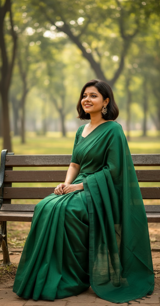 LEAF GREEN KHADHI SAREE