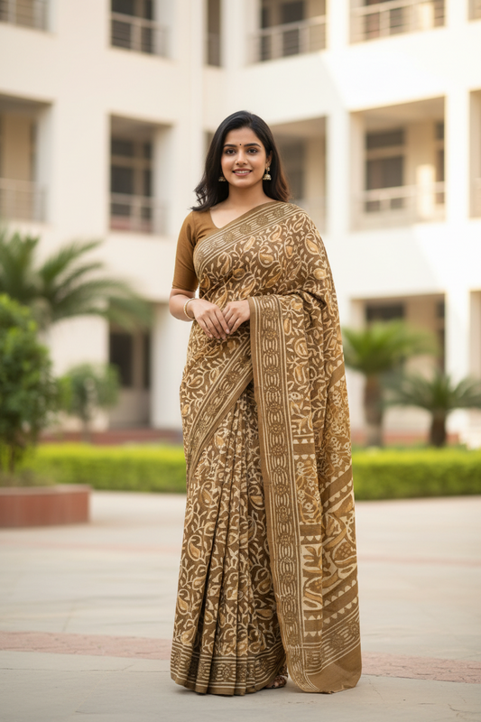 MEHENDHI HANDBLOCK  MUL MUL SAREE