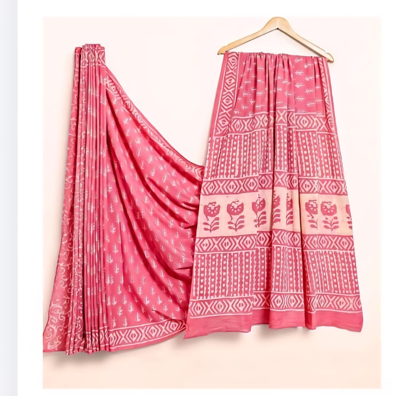 PINK  RANGOLI HAND BLOCK  MUL MUL SAREE