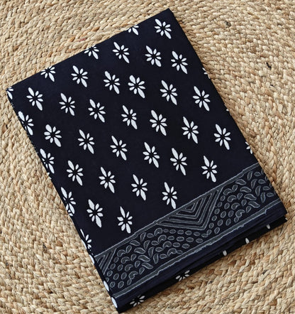 BLACK  HANDBLOCK MULMUL SAREE