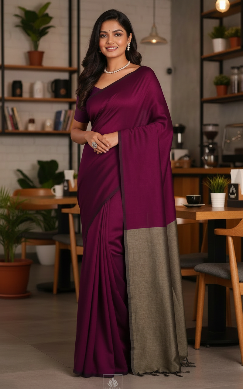 BEETROOT DUAL TONE KHADHI SAREE