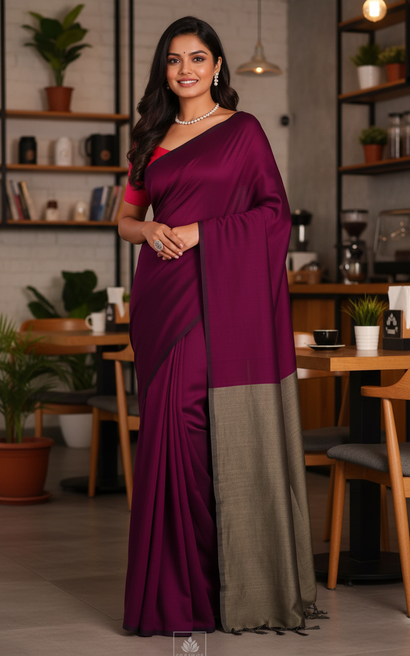 BEETROOT DUAL TONE KHADHI SAREE