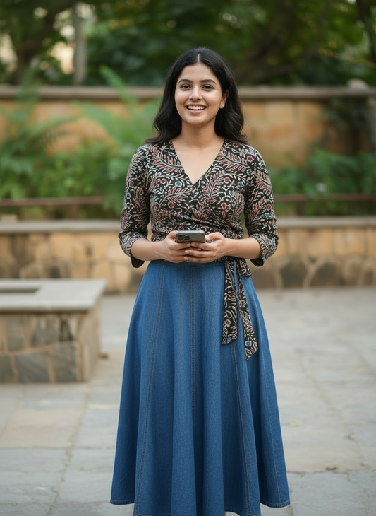 BLACK - AJRAKH COTTON RUNNING FABRIC