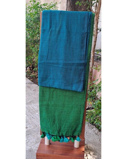 TEAL & GREEN DUAL TONE KHADHI SAREE