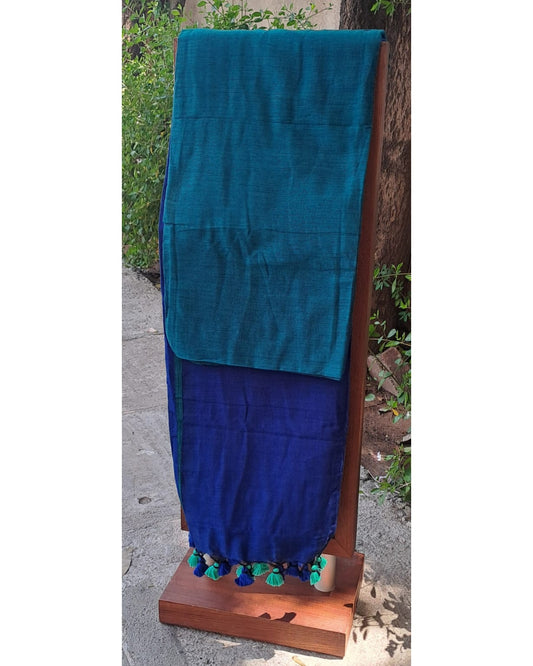 TEAL & BLUE DUAL TONE KHADHI SAREE