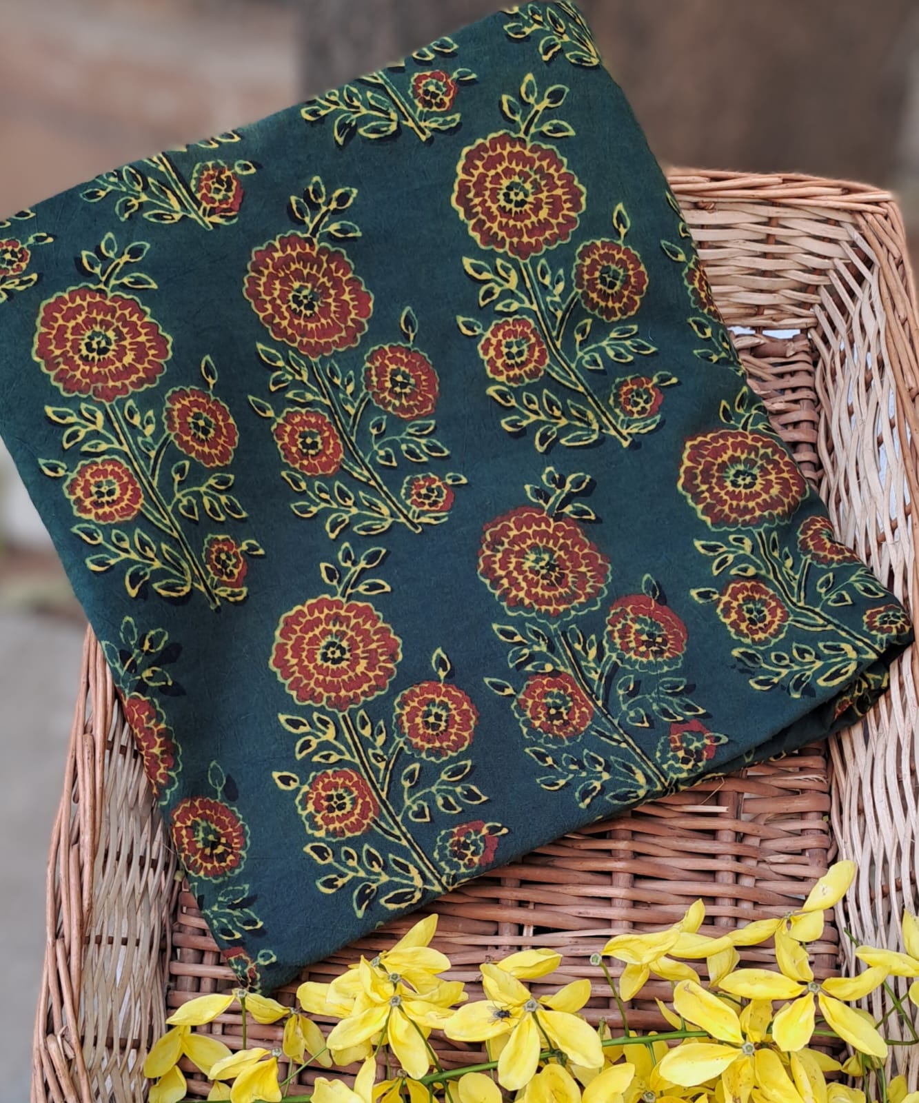 GREEN -AJRAKH COTTON RUNNING FABRIC