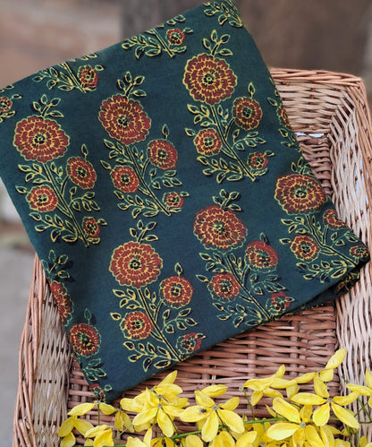 GREEN -AJRAKH COTTON RUNNING FABRIC