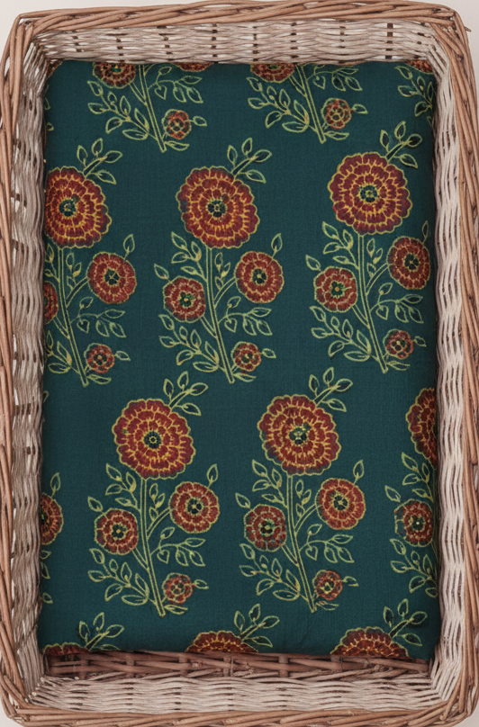 GREEN -AJRAKH COTTON RUNNING FABRIC