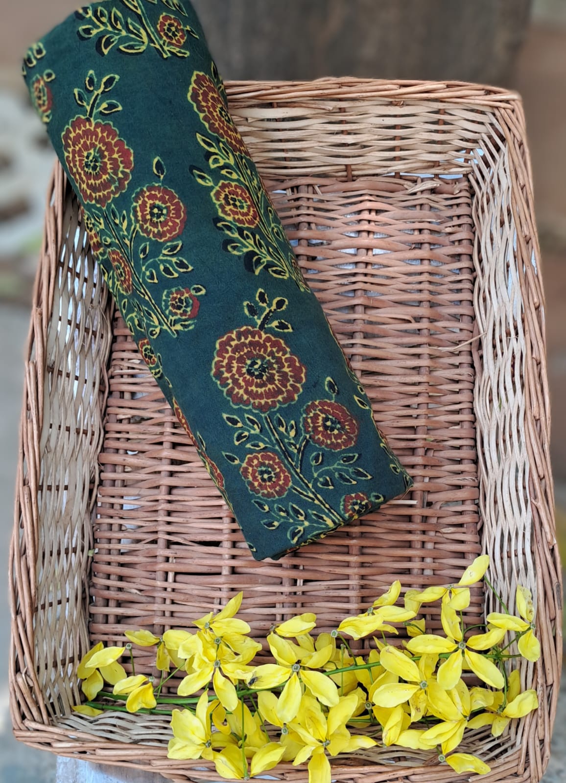 GREEN -AJRAKH COTTON RUNNING FABRIC