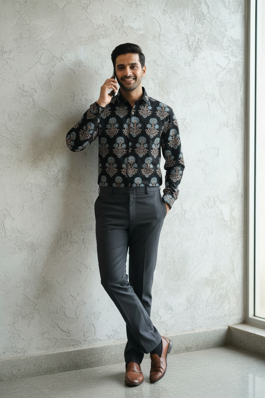 BLACK - AJRAKH COTTON RUNNING FABRIC