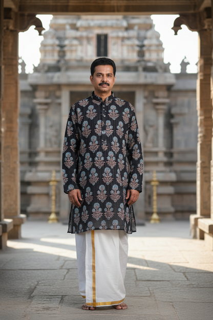 BLACK - AJRAKH COTTON RUNNING FABRIC