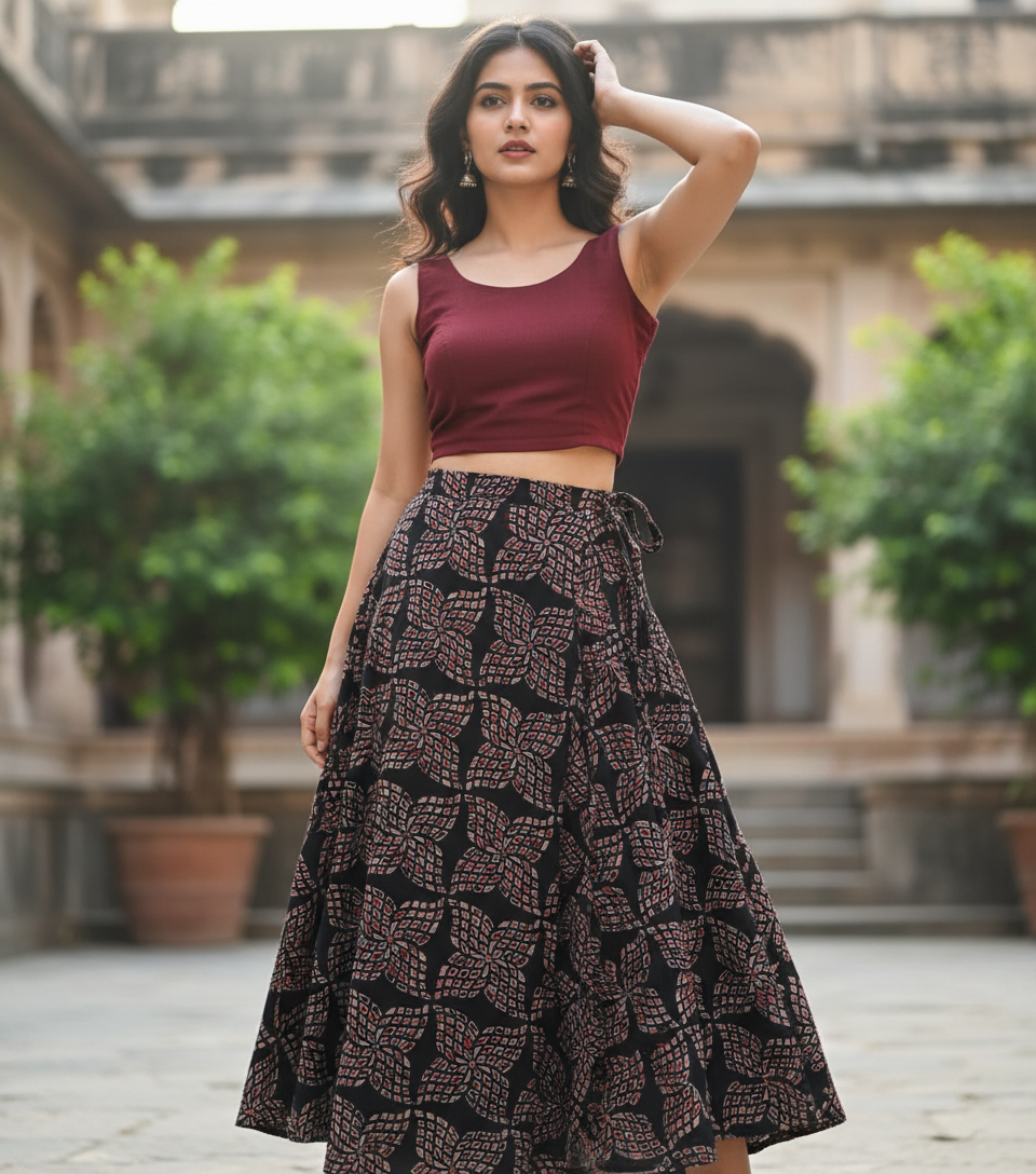 BLACK - AJRAKH COTTON RUNNING FABRIC