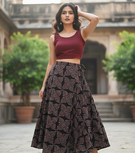 BLACK - AJRAKH COTTON RUNNING FABRIC