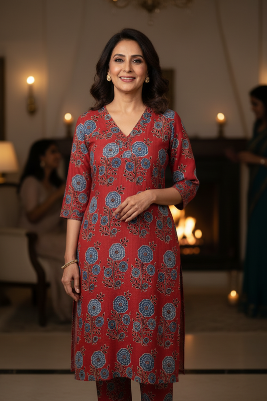 RED - AJRAKH COTTON RUNNING FABRIC