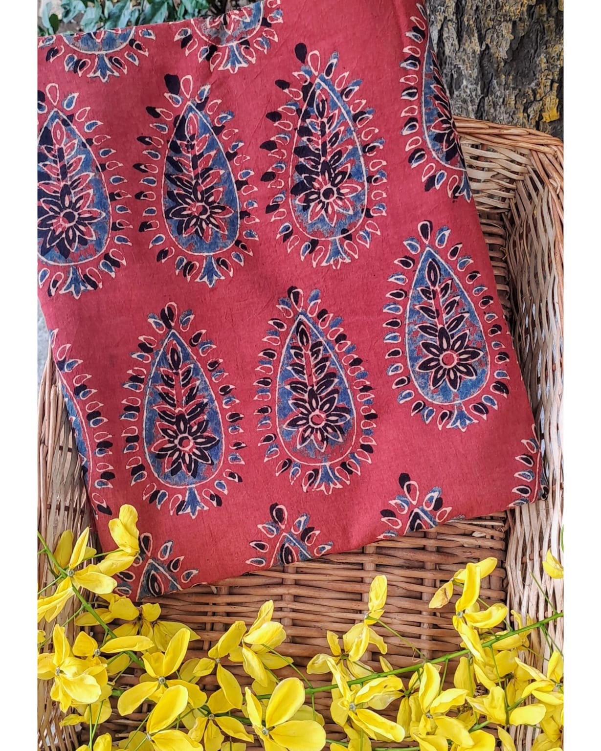 RED - AJRAKH COTTON RUNNING FABRIC