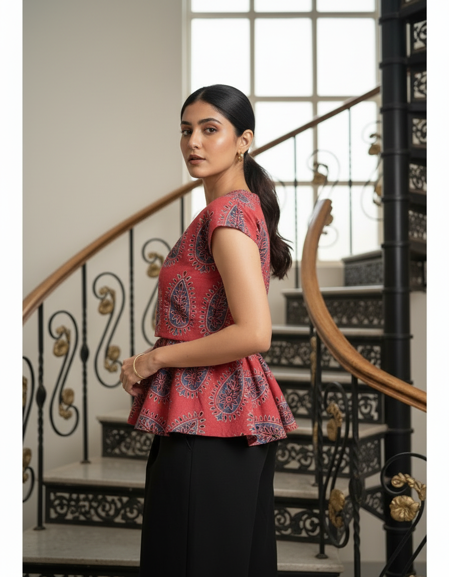 RED - AJRAKH COTTON RUNNING FABRIC