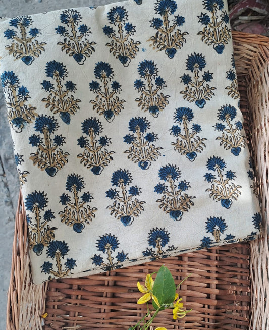IVORY -  AJRAKH COTTON RUNNING FABRIC