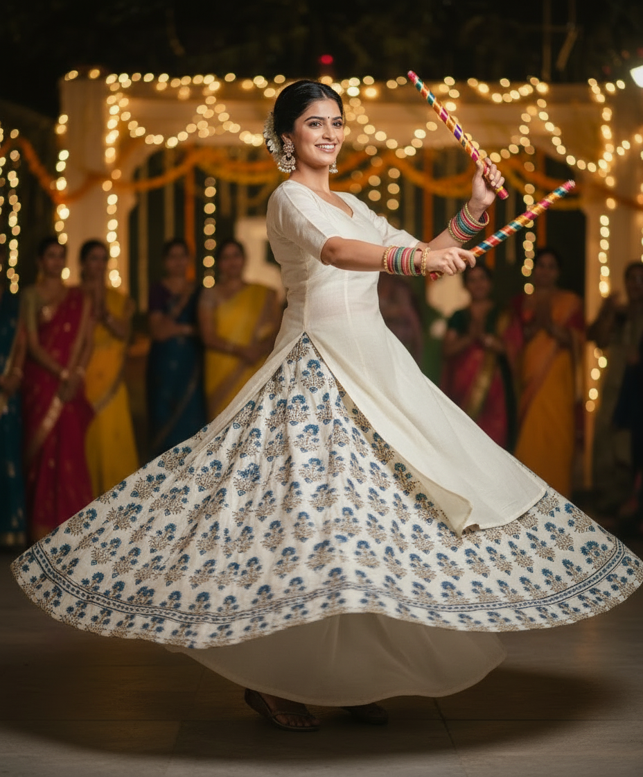 IVORY -  AJRAKH COTTON RUNNING FABRIC