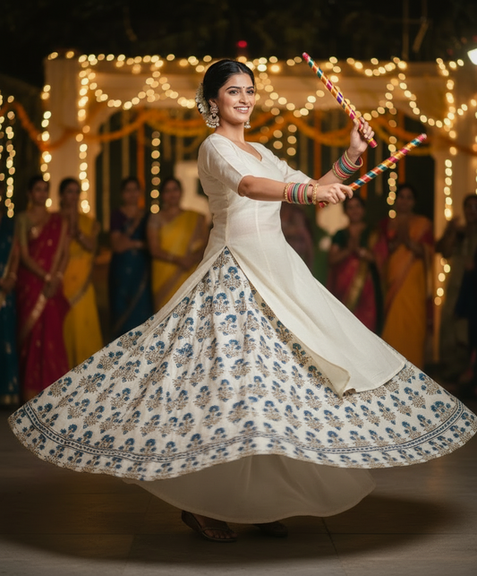 IVORY -  AJRAKH COTTON RUNNING FABRIC