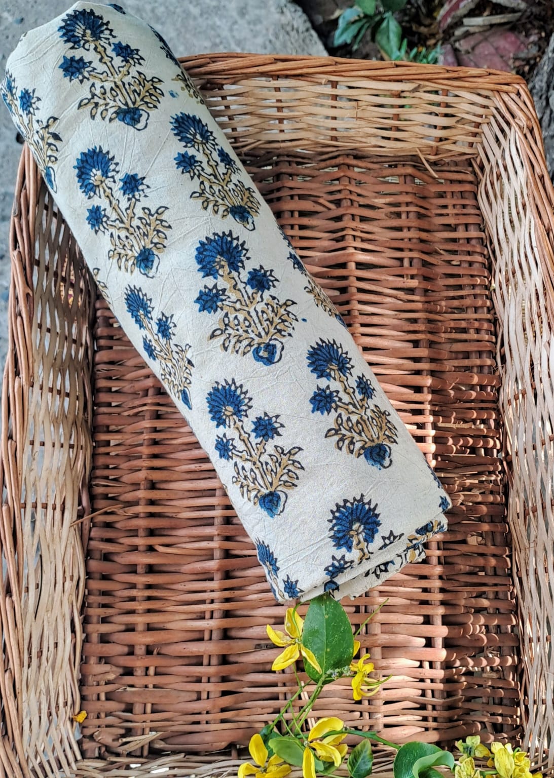IVORY - AJRAKH COTTON  RUNNING FABRIC