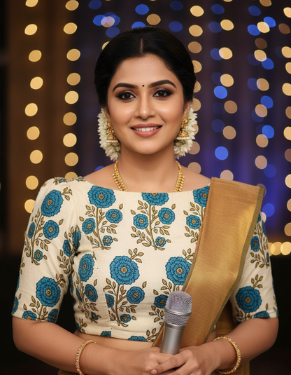 IVORY - AJRAKH COTTON  RUNNING FABRIC