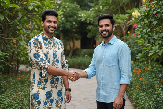 IVORY - AJRAKH COTTON  RUNNING FABRIC