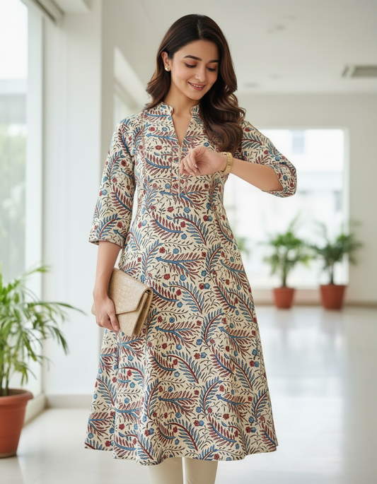 IVORY -  AJRAKH COTTON RUNNING FABRIC