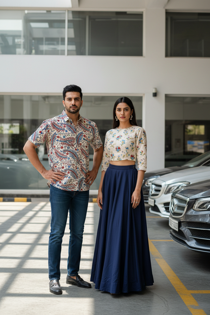 IVORY -  AJRAKH COTTON RUNNING FABRIC