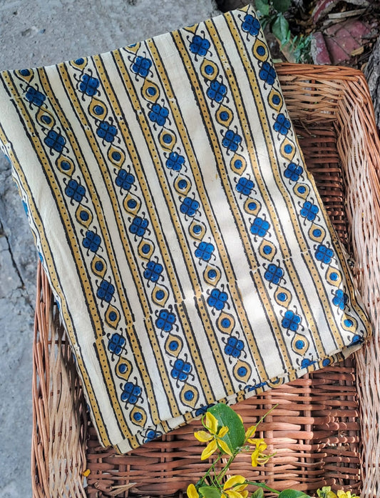 IVORY AJRAKH COTTON RUNNING FABRIC