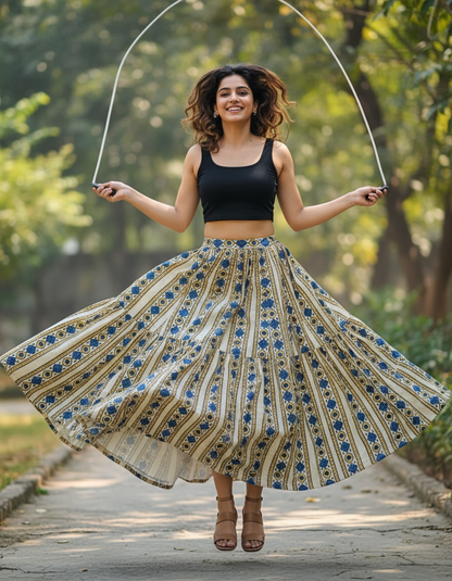 IVORY AJRAKH COTTON RUNNING FABRIC