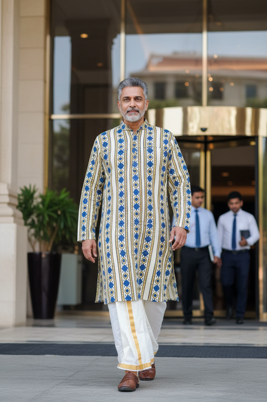 IVORY AJRAKH COTTON RUNNING FABRIC