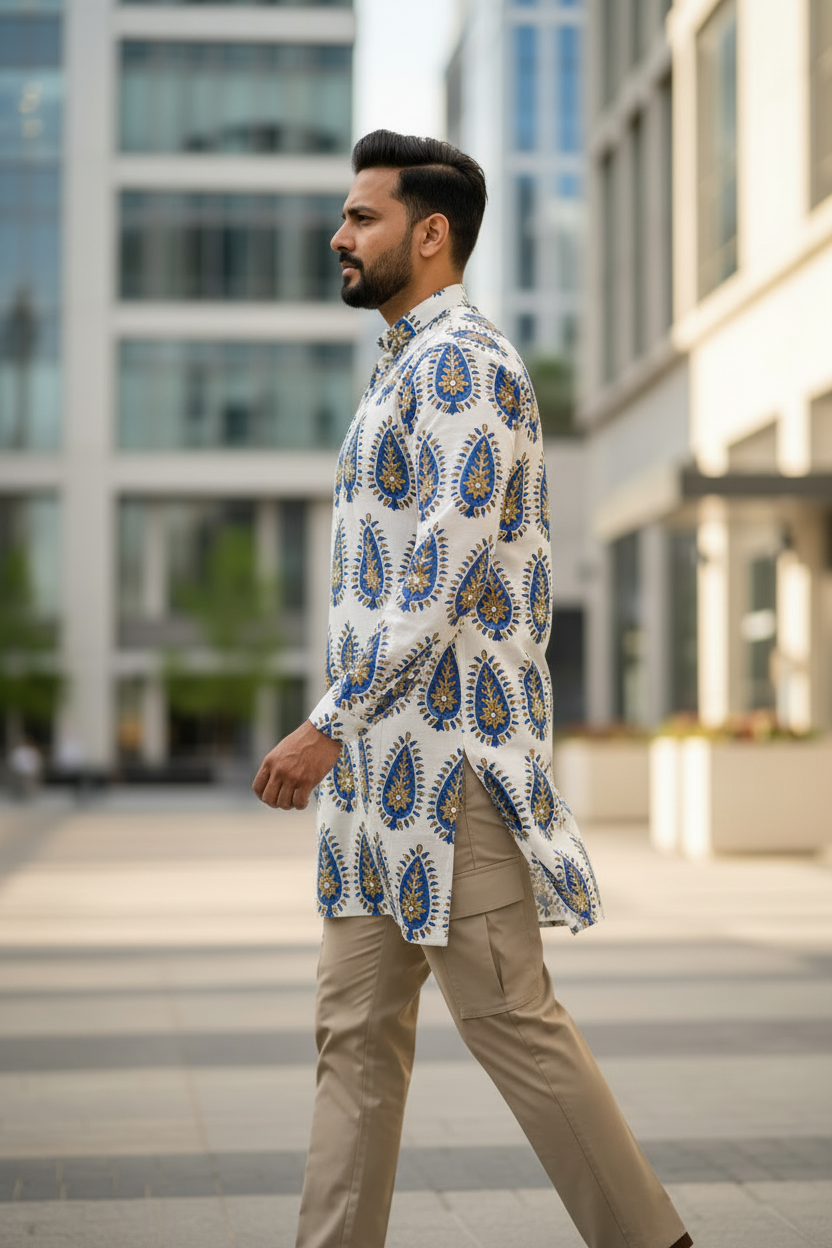 IVORY - AJRAKH COTTON  RUNNING FABRIC