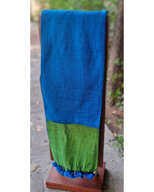 PEACOCK  BLUE & GREEN DUAL TONE KHADHI SAREE