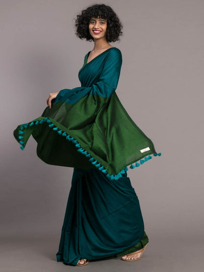 TEAL & GREEN DUAL TONE KHADHI SAREE