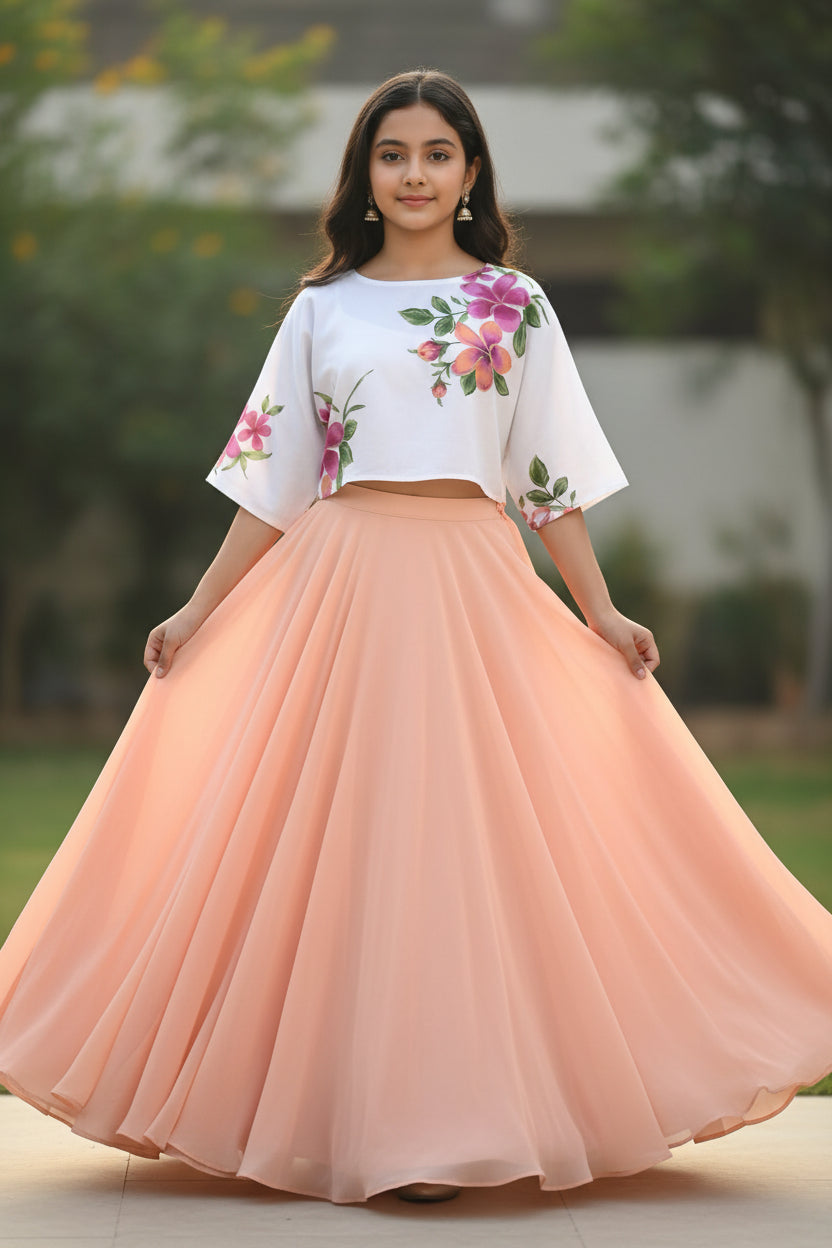 PEACH HANDBLOCKED COTTON PRECUT 2.5M FABRIC