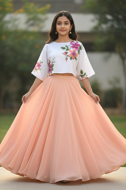 PEACH HANDBLOCKED COTTON PRECUT 2.5M FABRIC