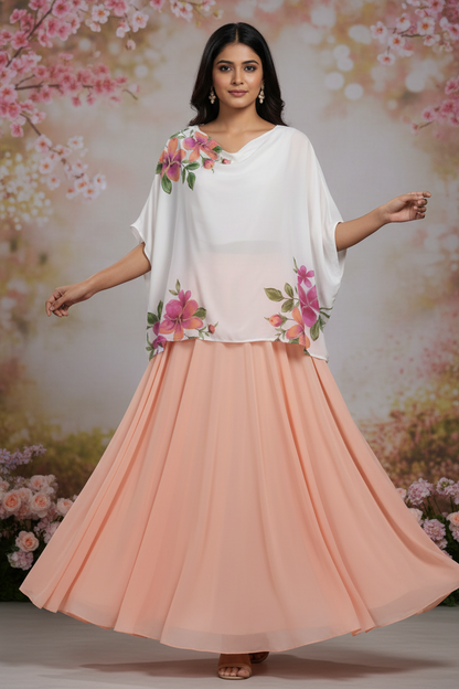 PEACH HANDBLOCKED COTTON PRECUT 2.5M FABRIC