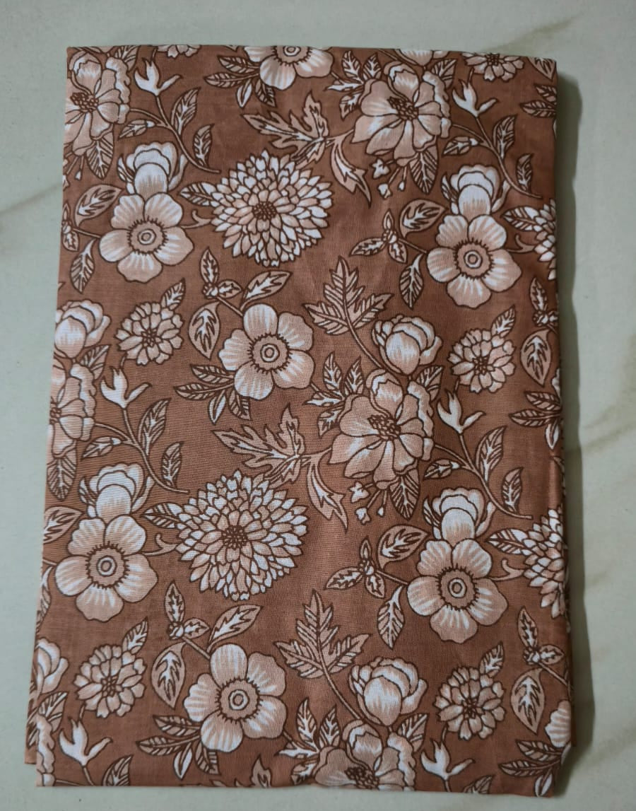 BISCUIT BROWN HANDBLOCKED COTTON PRECUT 2.5M FABRIC