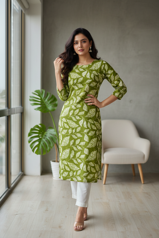 MEHANDHI GREEN HANDBLOCKED COTTON PRECUT 2.5M FABRIC