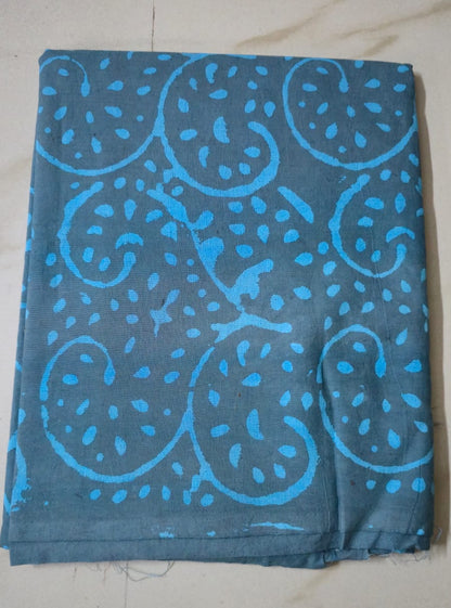TURQUOISE BLUE HANDBLOCKED COTTON PRECUT 2.5M FABRIC