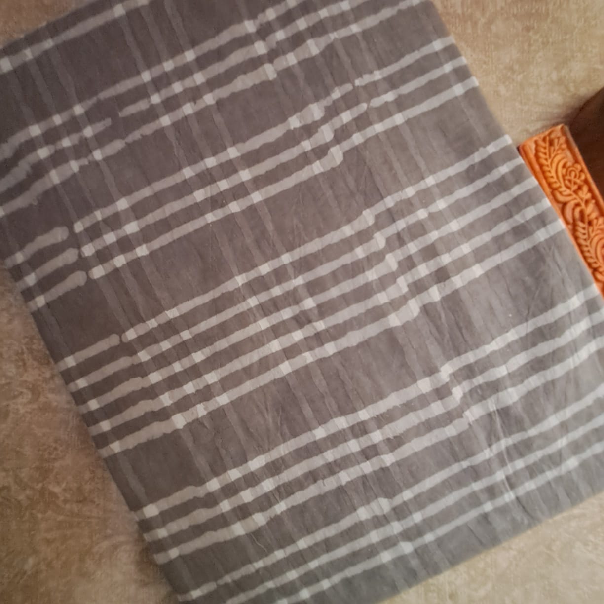 CHOCOLATE GREY HANDBLOCK  MULMUL SAREE