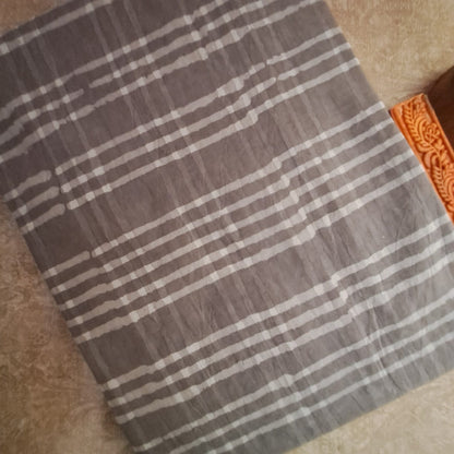 CHOCOLATE GREY HANDBLOCK  MULMUL SAREE