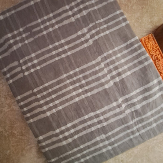 CHOCOLATE GREY HANDBLOCK  MULMUL SAREE