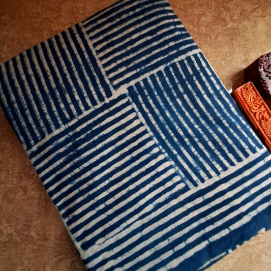 INDIGO HANBLOCK  MULMUL SAREE